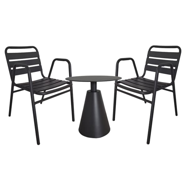 This is a product image of Kochi Outdoor 2 Chairs & Coffee Table Set in Black. It can be used as an Outdoor Furniture.