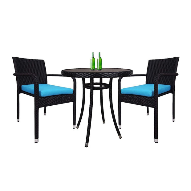 This is a product image of Balcony 2 Chair Bistro Set Blue Cushion. It can be used as an Outdoor Furniture