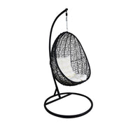 This is a product image of Black Cocoon Swing Chair White Cushion. It can be used as an Outdoor Furniture