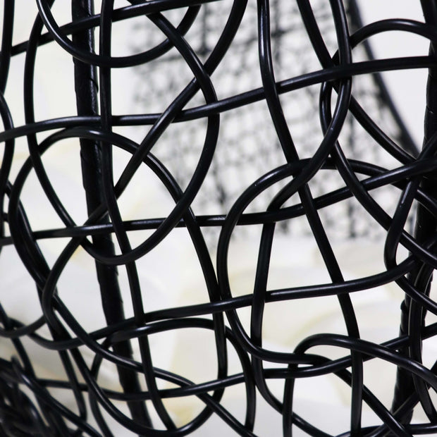 This is a product image of Black Cocoon Swing Chair White Cushion. It can be used as an Outdoor Furniture.