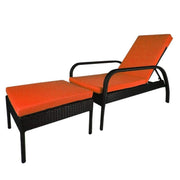 This is a product image of Ferraria Sunbed Orange Cushion + Coffee Table. It can be used as an Outdoor Furniture