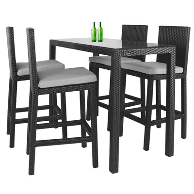 This is a product image of Midas Long 4 Chair Bar Set Grey Cushions. It can be used as an Outdoor Furniture