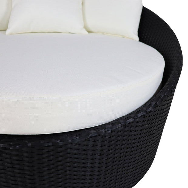 This is a product image of Round Sofa White Cushion. It can be used as an Outdoor Furniture