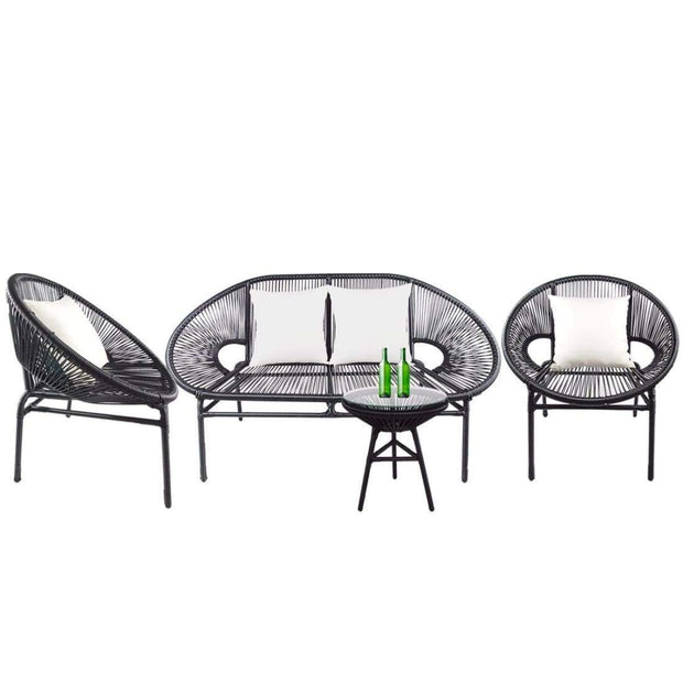 This is a product image of Shelton Loveseat 2 White Pillows. It can be used as an Outdoor Furniture.