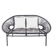 This is a product image of Shelton Loveseat White Pillow + Coffee Table. It can be used as an Outdoor Furniture