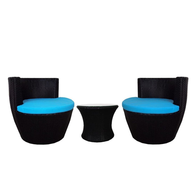 This is a product image of Stackable Patio Set Blue Cushions. It can be used as an Outdoor Furniture.