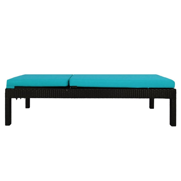 This is a product image of Wikiki Sunbed Blue Cushion + Coffee Table. It can be used as an Outdoor Furniture.