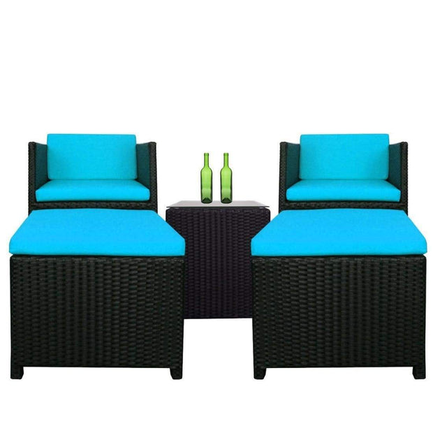 This is a product image of Splendor 1 Seater Armchair + Ottoman Blue Cushion (OPEN BOX SALE). It can be used as an Outdoor Furniture