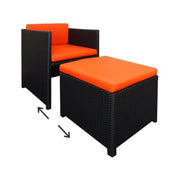 This is a product image of Splendor 1 Seater Armchair + Ottoman Orange Cushion (OPEN BOX SALE). It can be used as an Outdoor Furniture