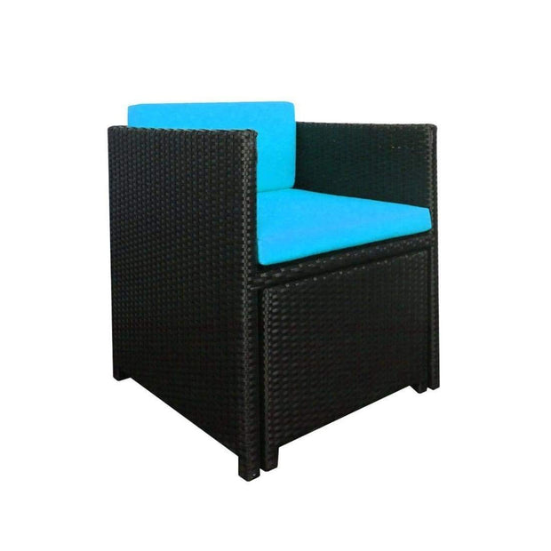 This is a product image of Splendor Armchair Set Blue Cushions (OPEN BOX SALE). It can be used as an Outdoor Furniture