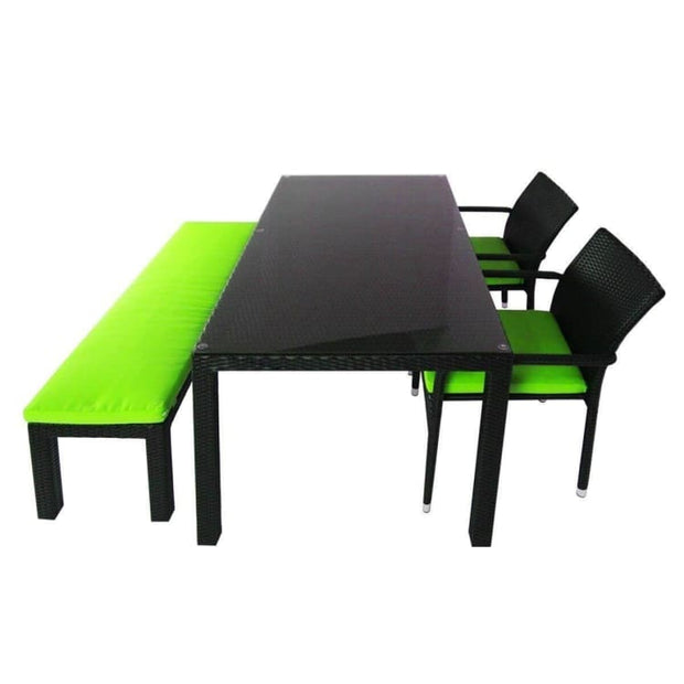 This is a product image of Addison 4 Pcs Dining Set Green Cushions. It can be used as an Outdoor Furniture.