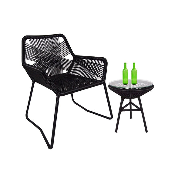 This is a product image of Bay 1 Chair + 1 Table Set. It can be used as an Outdoor Furniture.