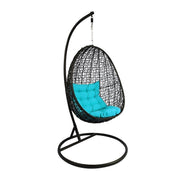 This is a product image of Black Cocoon Swing Chair Blue Cushion. It can be used as an Outdoor Furniture.