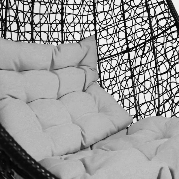 This is a product image of Black Cocoon Swing Chair Grey Cushion. It can be used as an Outdoor Furniture.