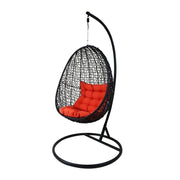 This is a product image of Black Cocoon Swing Chair Orange Cushion. It can be used as an Outdoor Furniture.