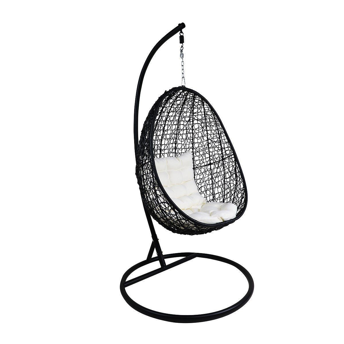 Black Cocoon Swing Chair, White Cushion