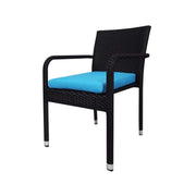 This is a product image of Boulevard 4 Chair Dining Set Blue Cushions. It can be used as an Outdoor Furniture.