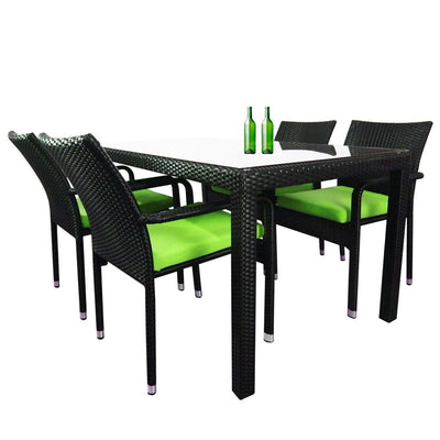 This is a product image of Boulevard 4 Chair Dining Set Green Cushions. It can be used as an Outdoor Furniture.