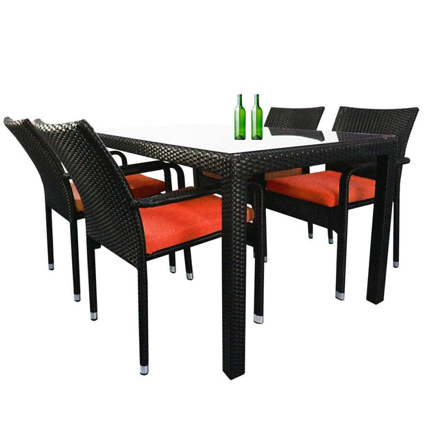 This is a product image of Boulevard 4 Chair Dining Set Orange Cushions. It can be used as an Outdoor Furniture.