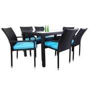 This is a product image of Boulevard 6 Chair Dining Set Blue Cushions. It can be used as an Outdoor Furniture.