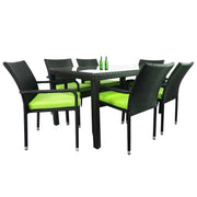 This is a product image of Boulevard 6 Chair Dining Set Green Cushions. It can be used as an Outdoor Furniture.