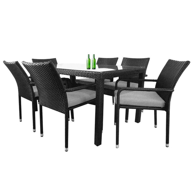 This is a product image of Boulevard 6 Chair Dining Set Grey Cushions. It can be used as an Outdoor Furniture.