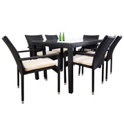 This is a product image of Boulevard 6 Chair Dining Set White Cushions. It can be used as an Outdoor Furniture.