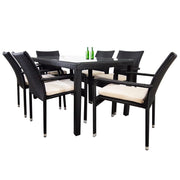 This is a product image of Boulevard 6 Chair Dining Set White Cushions. It can be used as an Outdoor Furniture.
