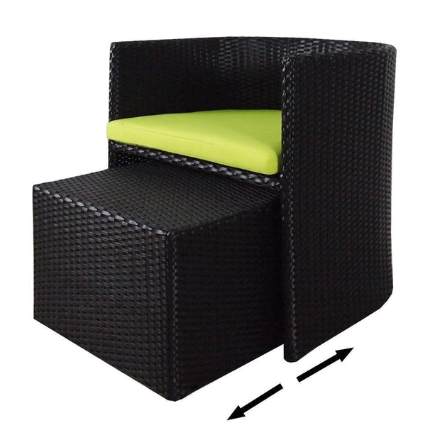 This is a product image of Caribbean 1 Armchair + 1 Ottoman Green Cushion. It can be used as an Outdoor Furniture.