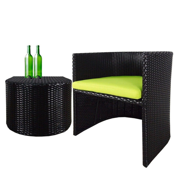 This is a product image of Caribbean 1 Armchair + 1 Ottoman Green Cushion. It can be used as an Outdoor Furniture.