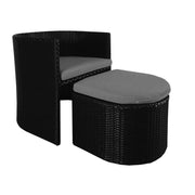 This is a product image of Caribbean 1 Armchair + Ottoman Patio Set Grey Cushion. It can be used as an Outdoor Furniture