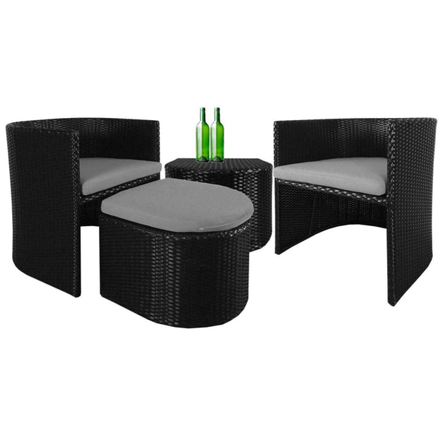 This is a product image of Caribbean 1 Armchair + 1 Ottoman Patio Set Grey Cushion. It can be used as an Outdoor Furniture.
