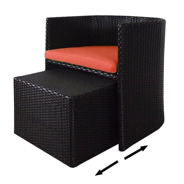 This is a product image of Caribbean 1 Armchair + Ottoman Set Orange Cushion. It can be used as an Outdoor Furniture