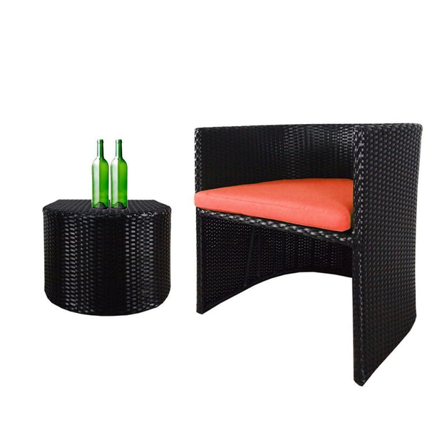 This is a product image of Caribbean 1 Armchair + 1 Ottoman Set Orange Cushion. It can be used as an Outdoor Furniture.