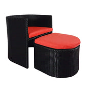 This is a product image of Caribbean 1 Armchair + Ottoman Set Orange Cushion. It can be used as an Outdoor Furniture