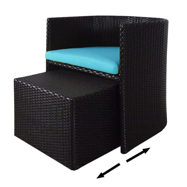This is a product image of Caribbean 1 Chair + Ottoman Set Blue Cushion. It can be used as an Outdoor Furniture