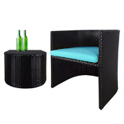 This is a product image of Caribbean 1 Chair + Ottoman Set Blue Cushion. It can be used as an Outdoor Furniture