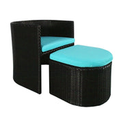 This is a product image of Caribbean 1 Chair + Ottoman Set Blue Cushion. It can be used as an Outdoor Furniture