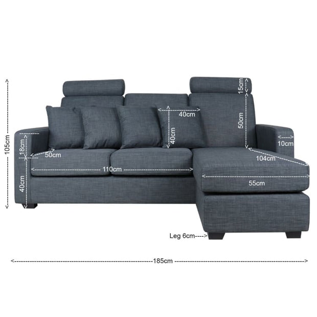 This is a product image of Carine 3 Seater L Shape LEFT Side when Seated - Grey. It can be used as an.
