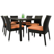 This is a product image of Casa 6 Chair Dining Set Orange Cushion. It can be used as an Outdoor Furniture.