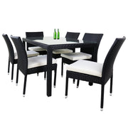 This is a product image of Casa 6 Chair Dining Set White Cushion. It can be used as an Outdoor Furniture.