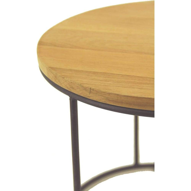 This is a product image of Eligio Nest of 3 Round Coffee Table Set in Oak Veneer Top. It can be used as an.