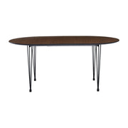 This is a product image of Extendable Omeo 6-8 Seat Dining Table in Walnut Veneer Top. It can be used as an.