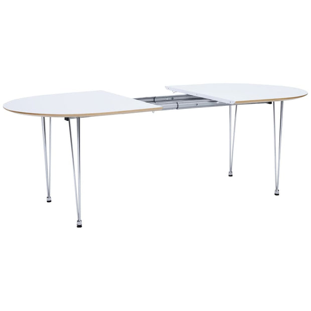 This is a product image of Extendable Omeo 6-8 Seat Dining Table in White Lacquered Top. It can be used as an.