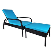 This is a product image of Ferraria Sunbed Blue Cushion + Coffee Table. It can be used as an Outdoor Furniture.