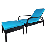 This is a product image of Ferraria Sunbed Blue Cushion + Coffee Table. It can be used as an Outdoor Furniture.