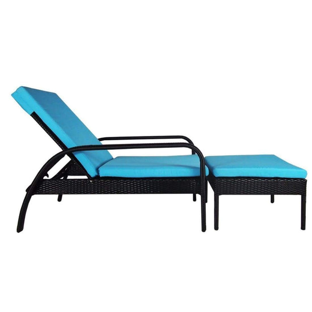 This is a product image of Ferraria Sunbed Blue Cushion + Coffee Table. It can be used as an Outdoor Furniture.