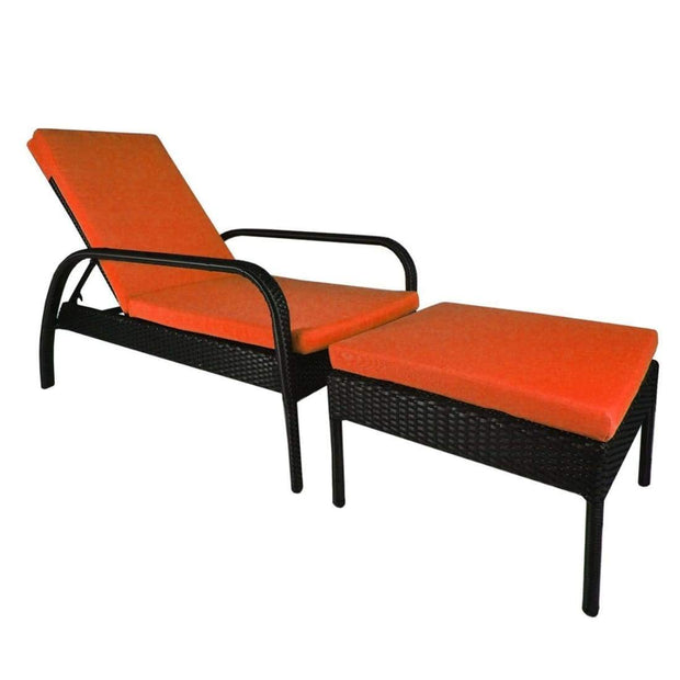 This is a product image of Ferraria Sunbed Orange Cushion + Coffee Table. It can be used as an Outdoor Furniture.