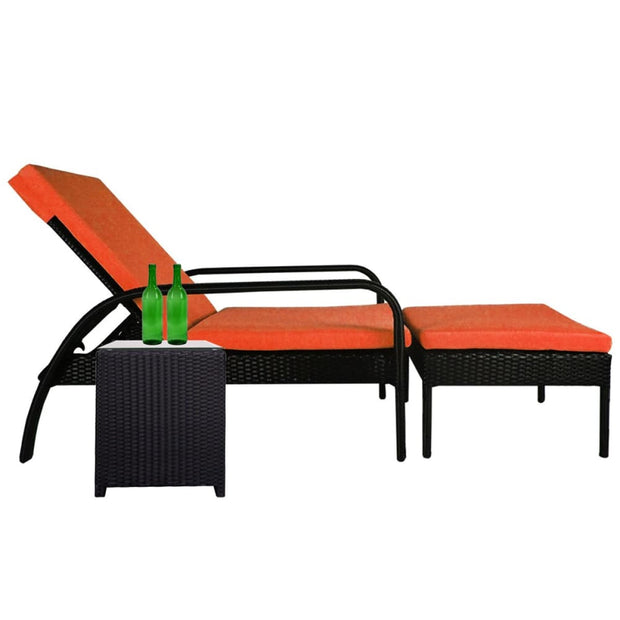 This is a product image of Ferraria Sunbed Orange Cushion + Coffee Table. It can be used as an Outdoor Furniture