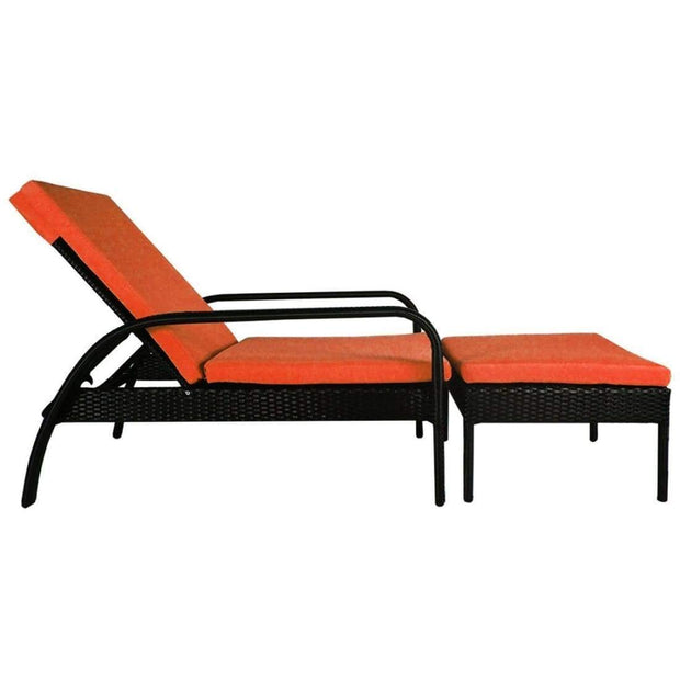 This is a product image of Ferraria Sunbed Orange Cushion + Coffee Table. It can be used as an Outdoor Furniture